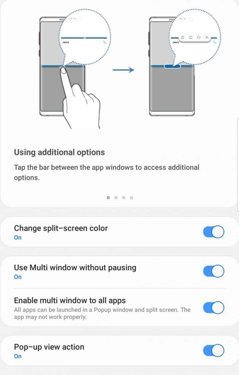 Habilitar la opción de pantalla múltiple en Samsung