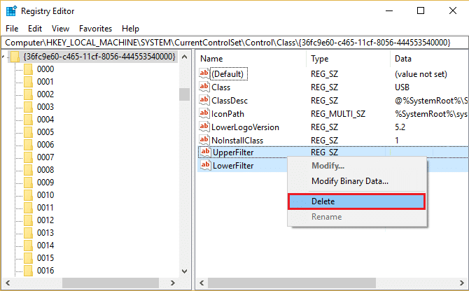 Elimine UpperFilter y LowerFilter para corregir el código de error USB 39