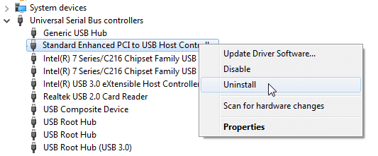 Desinstalar el controlador de host PCI a USB mejorado estándar