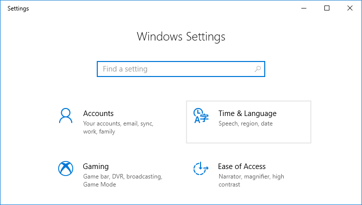 Presione la tecla de Windows + I para abrir Configuración y luego haga clic en Hora e idioma