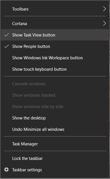 Haga clic derecho en la barra de tareas y haga clic en el botón Mostrar vista de tareas