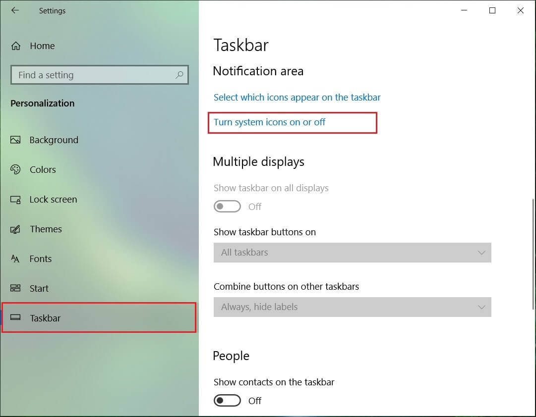 Clics Activar o desactivar iconos del sistema |  Arreglar el icono de WiFi que falta en la barra de tareas en Windows 10