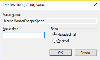 Nombre este nuevo DWORD como MouseMonitorEscapeSpeed ​​|  Cómo deshabilitar las esquinas adhesivas en Windows 10