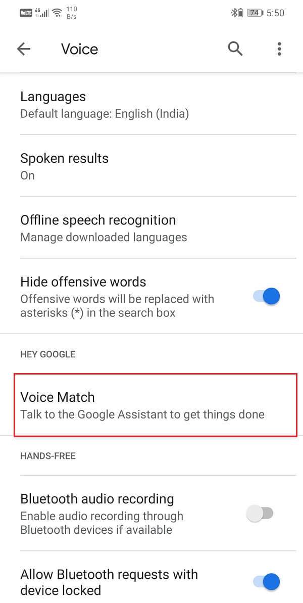 Ve a la sección Hey Google y selecciona la opción Voice Match