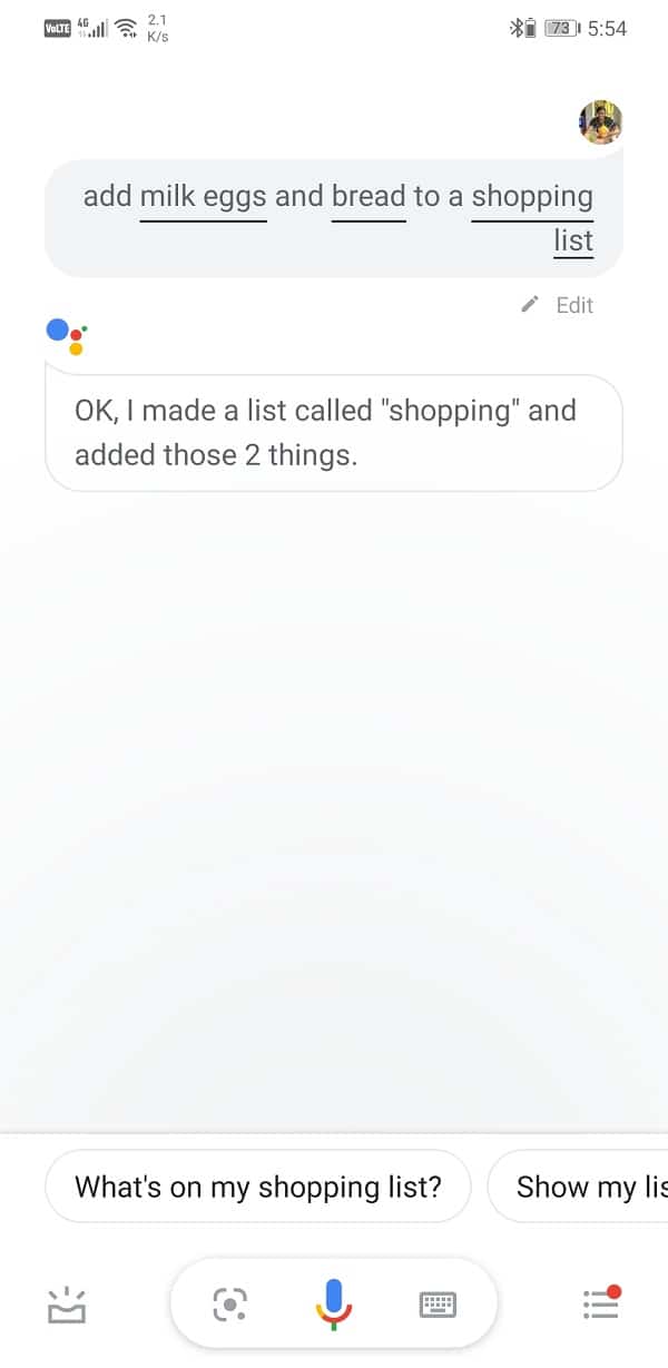 Simplemente pídale al Asistente de Google que agregue leche, huevos, pan, etc. a su lista de compras