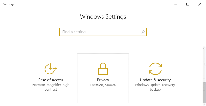 Desde la configuración de Windows, seleccione Privacidad