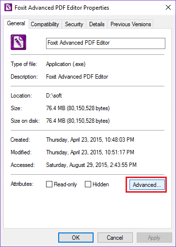 haga clic en Avanzado en las propiedades de configuración