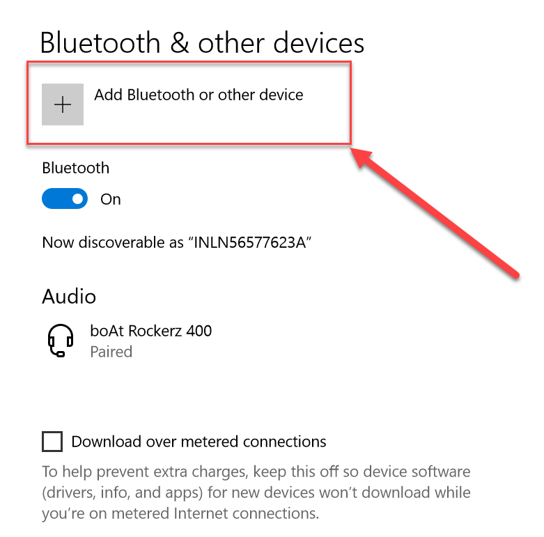 Haga clic en Agregar Bluetooth u otro dispositivo en la configuración de Bluetooth