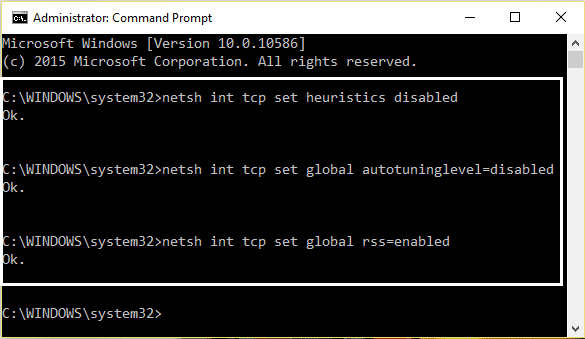 use los comandos netsh para el ajuste automático de tcp ip