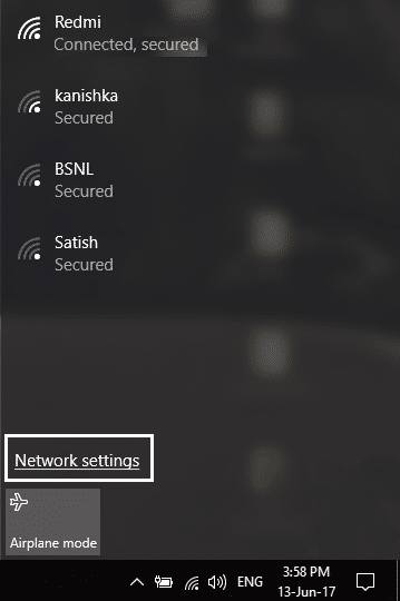 haga clic en Configuración de red en la ventana WiFi