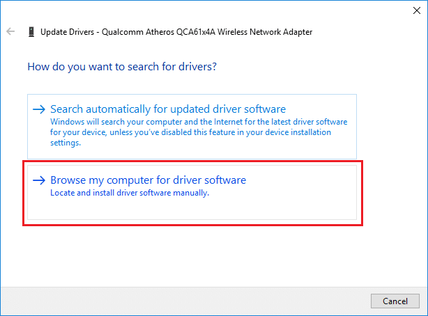 Seleccione Examinar mi computadora para el software del controlador |  ¿WiFi no tiene un error de configuración de IP válido?  ¡10 maneras de arreglarlo!