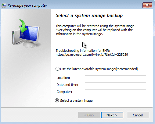 Marca de verificación Seleccione una copia de seguridad de la imagen del sistema |  Cómo crear una copia de seguridad de la imagen del sistema en Windows 10