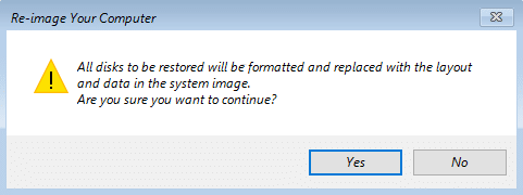 Seleccione Sí para continuar, esto formateará la unidad |  Cómo crear una copia de seguridad de la imagen del sistema en Windows 10