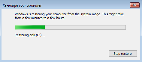 Windows está restaurando su computadora desde la imagen del sistema