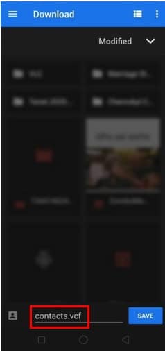 haga clic en Guardar para guardar los contactos en un archivo contactos.vcf.  |  Transferir contactos a un nuevo Android