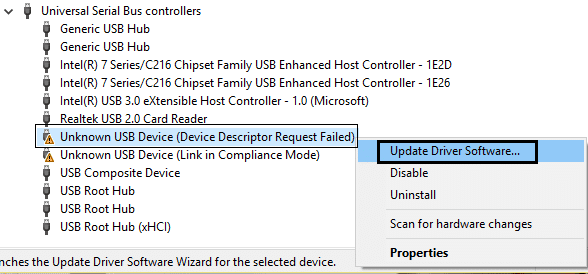 Arreglar el software del controlador de actualización del dispositivo USB no reconocido