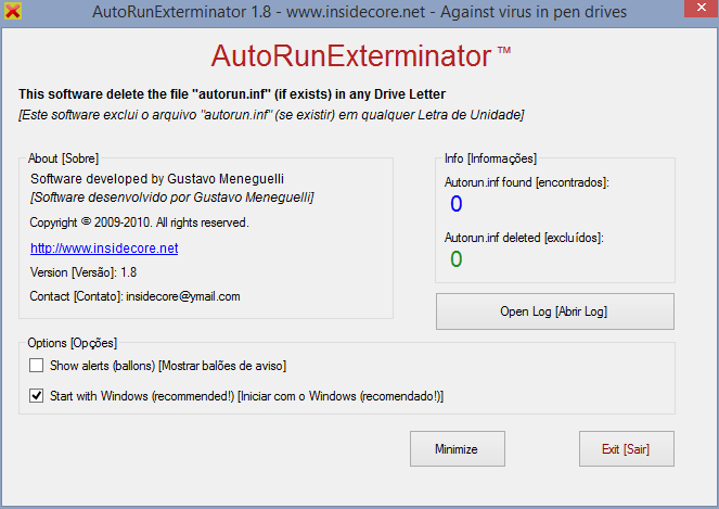 Utilice AutorunExterminator para eliminar archivos inf