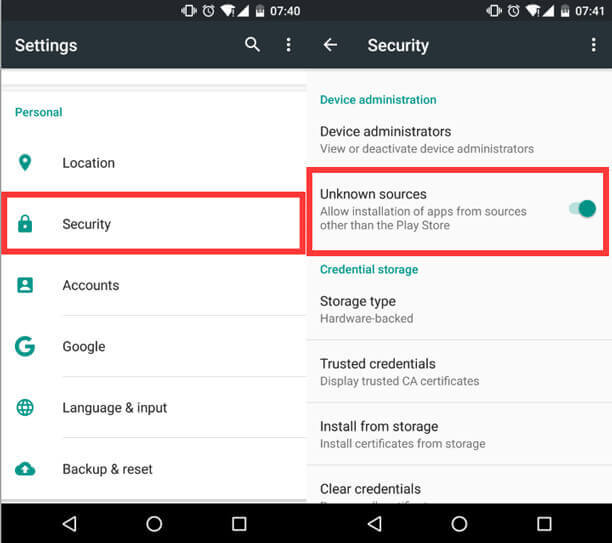 Abra Configuración, luego toque Configuración de seguridad, desplácese hacia abajo y encontrará la configuración Fuentes desconocidas |  Cómo descargar aplicaciones en Android