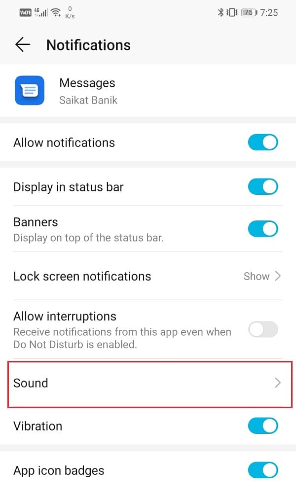 Haga clic en la opción Sonido |  Establecer tono de llamada de mensaje de texto personalizado en Android