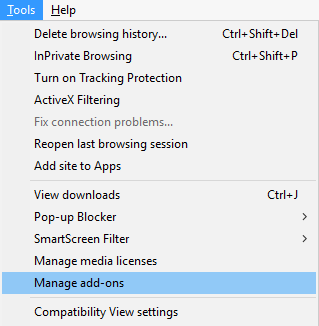 haga clic en Herramientas y luego en Administrar complementos