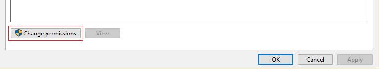 haga clic en cambiar permisos en la configuración de seguridad avanzada