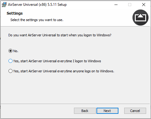 Elija no cuando Airser solicite iniciar el inicio de sesión de Windows