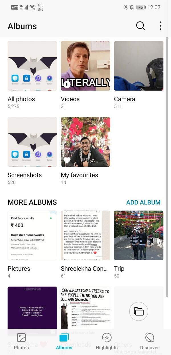 Seleccionar álbum en el que se guarda la imagen |  Enviar imagen por correo electrónico o mensaje de texto en Android