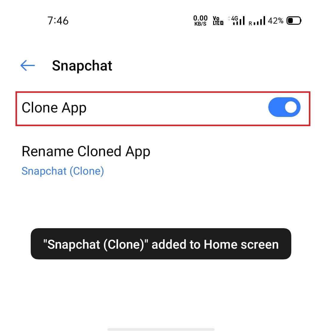 Cambia el control deslizante y habilita el clon de Snapchat