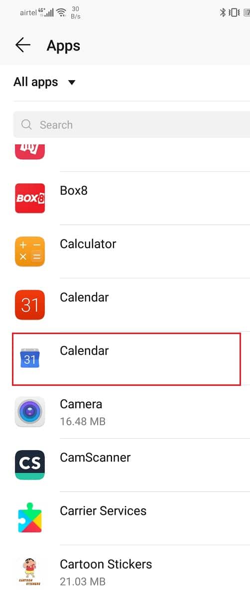 Seleccione Google Calendar de la lista de aplicaciones