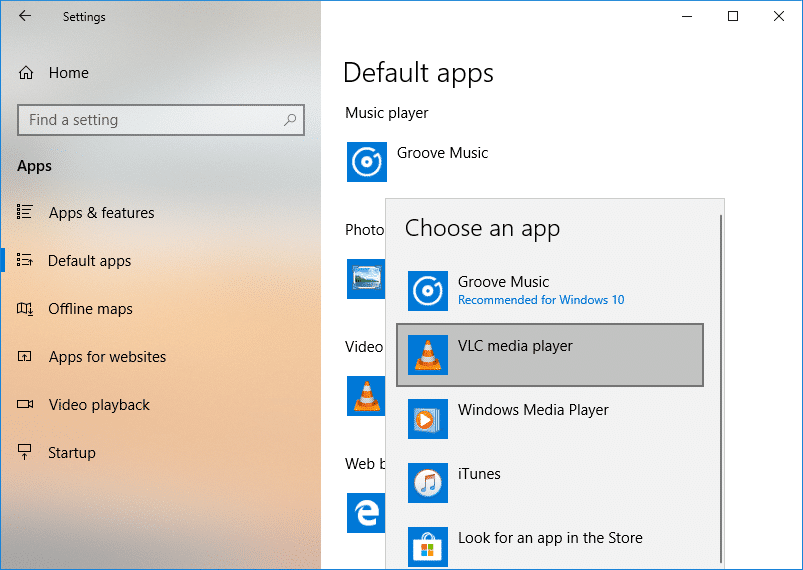 Haga clic en Groove Music en el reproductor de música y luego seleccione su aplicación predeterminada para el programa