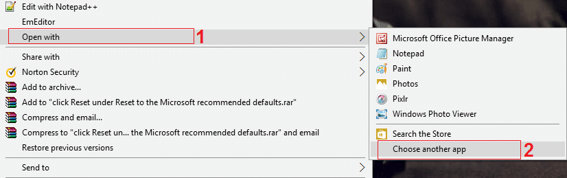 haga clic derecho, luego seleccione abrir con y luego haga clic en Elegir otra aplicación
