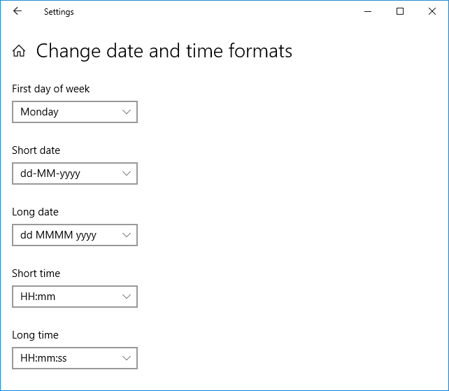 Cambiar los formatos de fecha y hora en la configuración de Windows 10