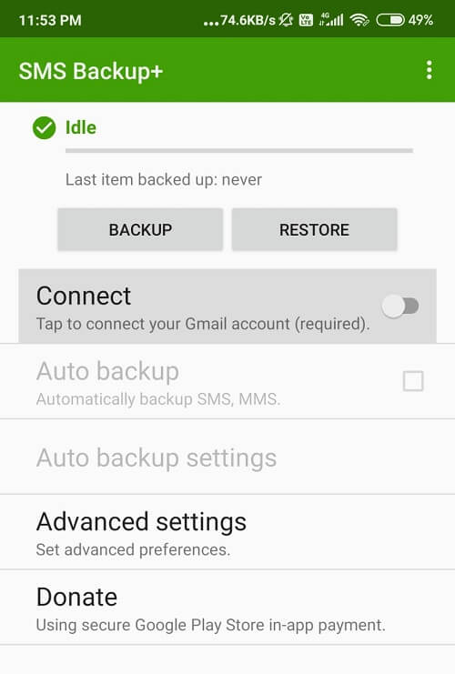 Haga clic en la pestaña Copia de seguridad e indique a la aplicación cuándo realizar la copia de seguridad |  Recuperar mensajes de texto eliminados en un dispositivo Android