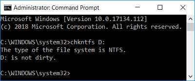 Ejecute el comando chkntfs drive_letter para ejecutar CHKDSK |  Cómo cancelar un Chkdsk programado en Windows 10