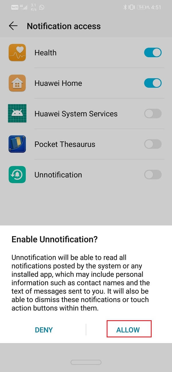 Permitir el permiso de la aplicación |  Cómo recuperar notificaciones eliminadas en Android