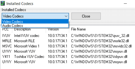 Podrá ver los códecs de audio y video por separado