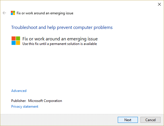 Ejecute el Asistente de solución de problemas de Microsoft