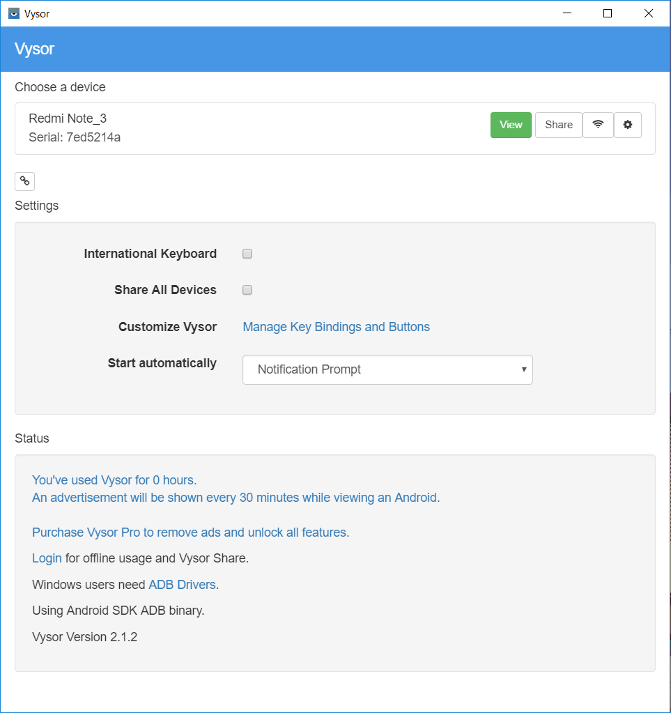 Inicie Vysor en su computadora y haga clic en buscar dispositivos