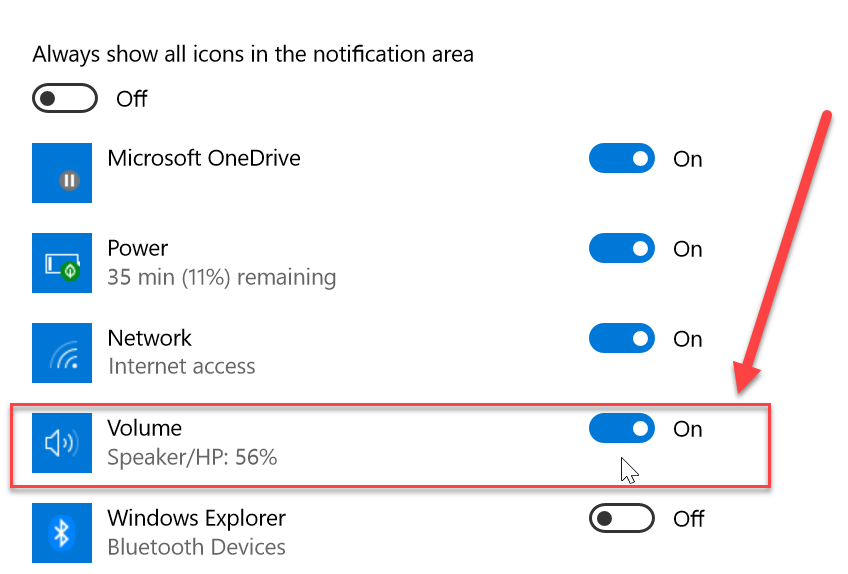 Recupere su icono de volumen en la barra de tareas de Windows