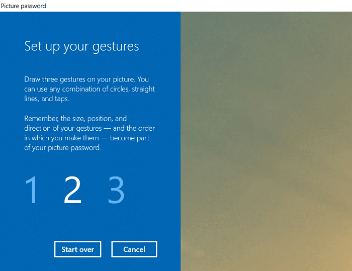 Ahora tienes que dibujar tres gestos uno por uno en la imagen |  Cómo agregar una contraseña de imagen en Windows 10