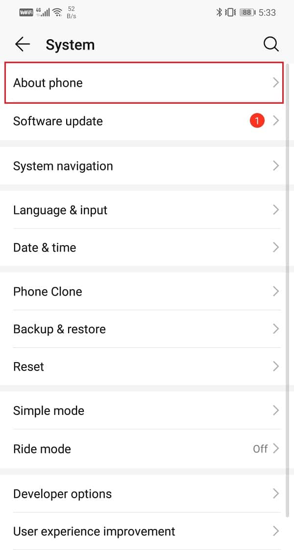 Toca la opción Acerca del teléfono |  Matar aplicaciones de Android de fondo
