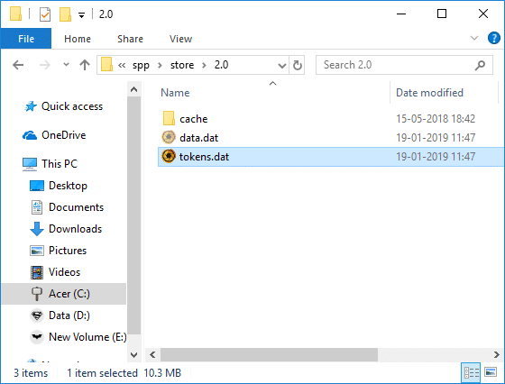 El archivo de tokens de activación para Windows 10 generalmente se encuentra en C:WindowsSystem32SPPStore2.0