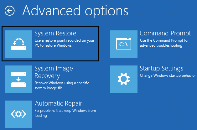 seleccione Restaurar sistema desde el símbolo del sistema |  Solucionar el problema de las actualizaciones de Windows atascadas