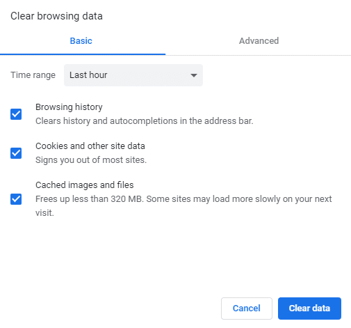 Se abrirá el cuadro de diálogo Borrar datos de navegación