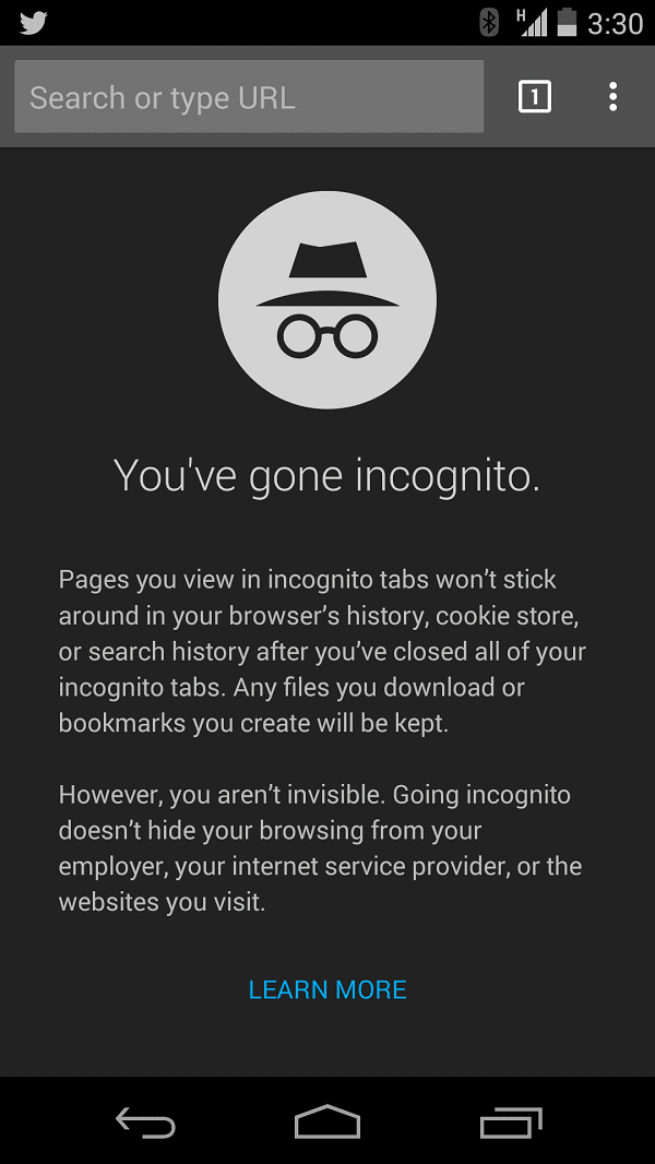 Modo incógnito en Android (Chrome)
