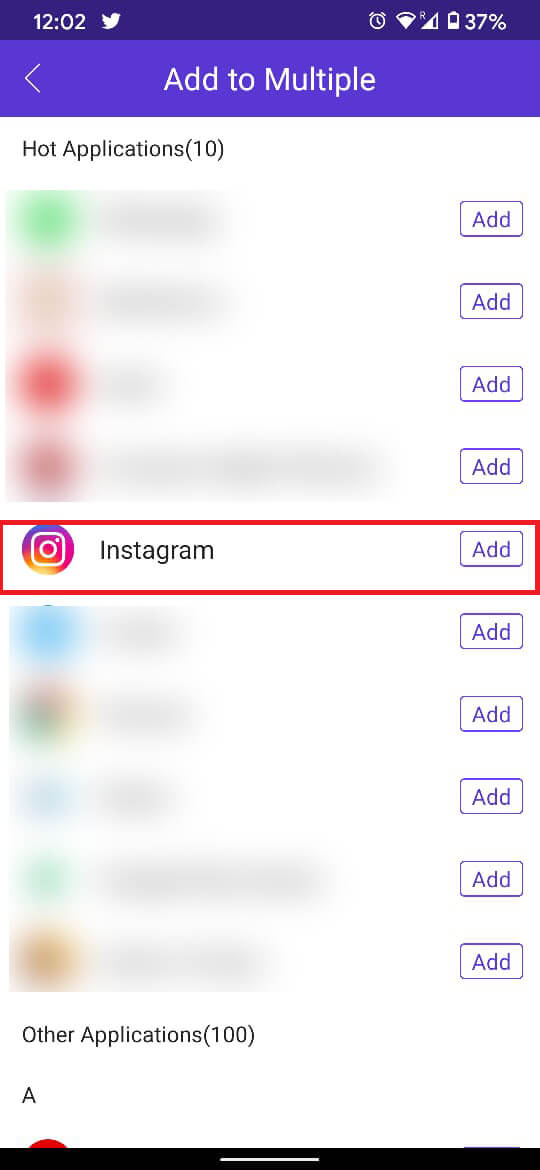 Toque el botón 'Agregar' frente a Instagram.  |  Arreglar