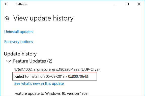 En Windows Update, anote el número de KB de la actualización que no se instala