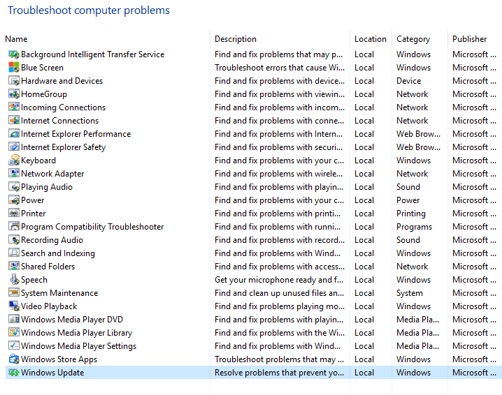seleccione la actualización de Windows desde solucionar problemas informáticos |  Arreglar algunos archivos de actualización no están firmados correctamente