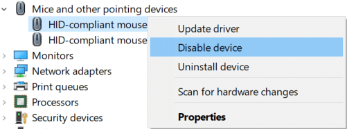 Haga clic derecho en su panel táctil y luego seleccione Desactivar dispositivo