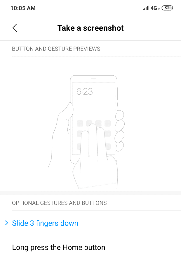 Use deslizar tres dedos para tomar una captura de pantalla en Android